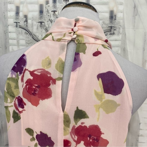 Ralph Lauren Size 10 Pink Floral Chiffon Sleeveless Dress Ties Neck Fit & Flare - Picture 12 of 12